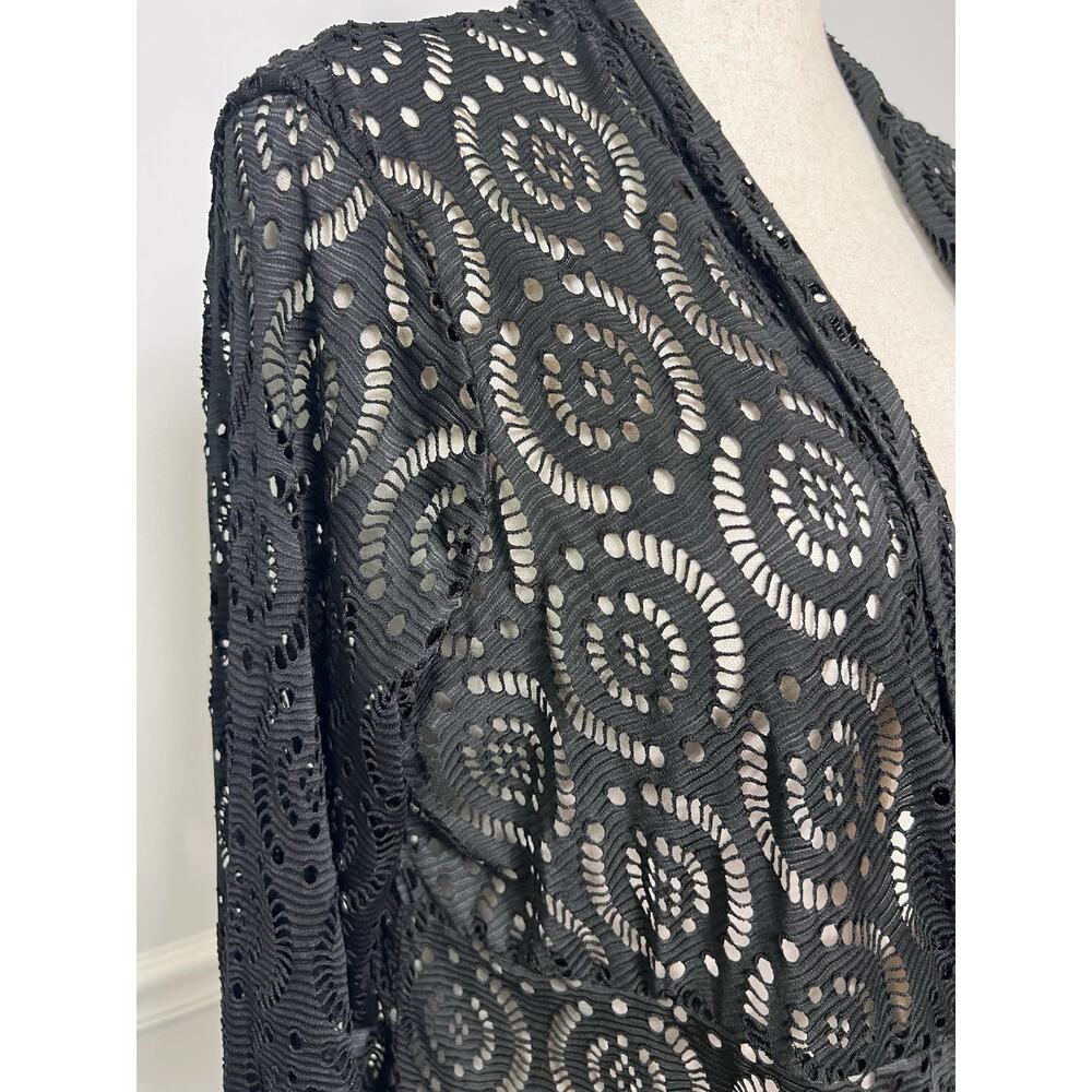 CATALINA (XL) Black Open Lace Swimsuit Beach-Pool-Cover Up-Tie-Knit Kimono-Sheer - Picture 3 of 16